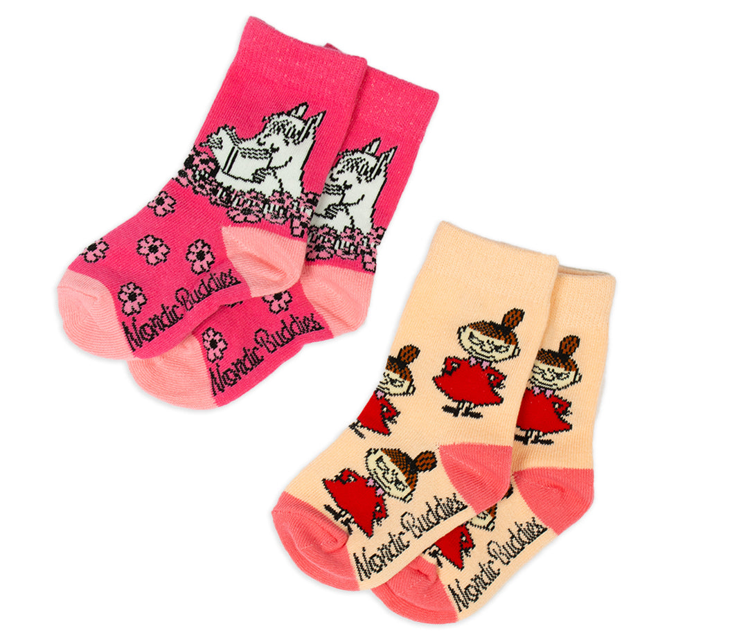 Moomin Kids Socks Douple Pack Pink Beige Little My | Muumi Lasten Sukat Tuplapakkaus Vaaleanpunainen Beige Pikku Myy