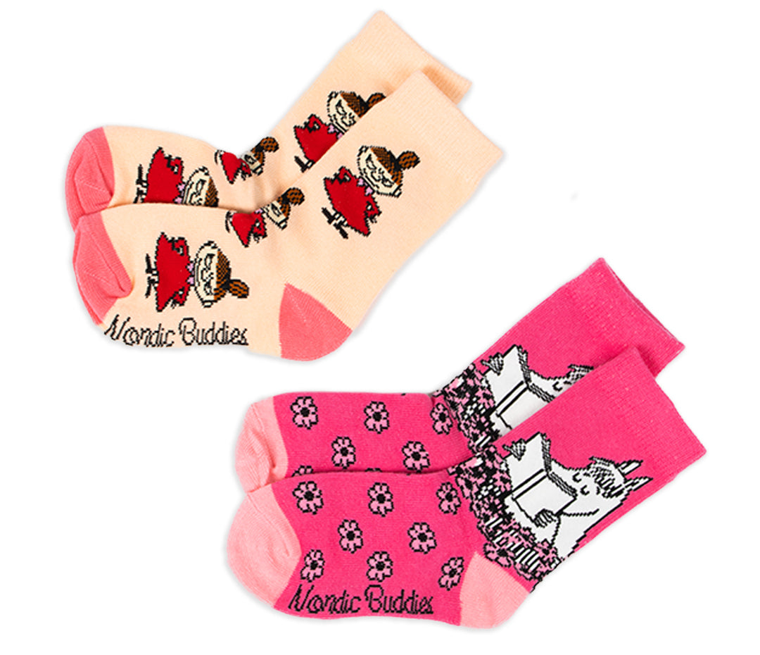 Moomin Kids Socks Douple Pack Pink Beige Little My | Muumi Lasten Sukat Tuplapakkaus Vaaleanpunainen Beige Pikku Myy