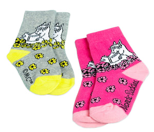 Moomin Kids Socks Douple Pack Grey Pink Snorkmaiden | Muumi Lasten Sukat Tuplapakkaus Pinkki Harmaa Niiskuneiti
